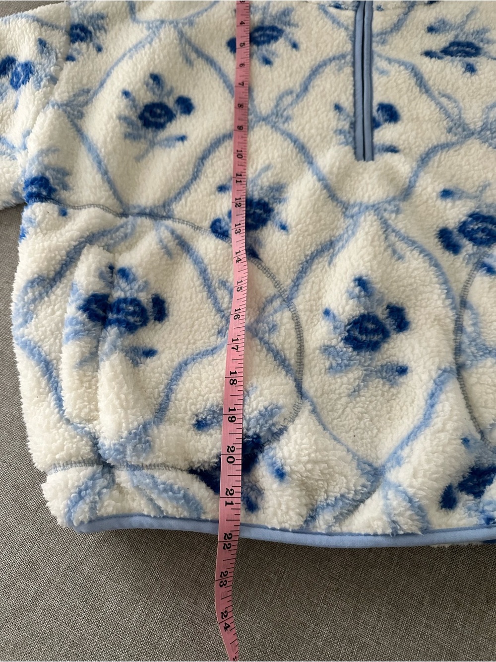 Cream and Light Blue Floral Sherpa Half-Zip Jacket- TALL - Picture 10 of 12